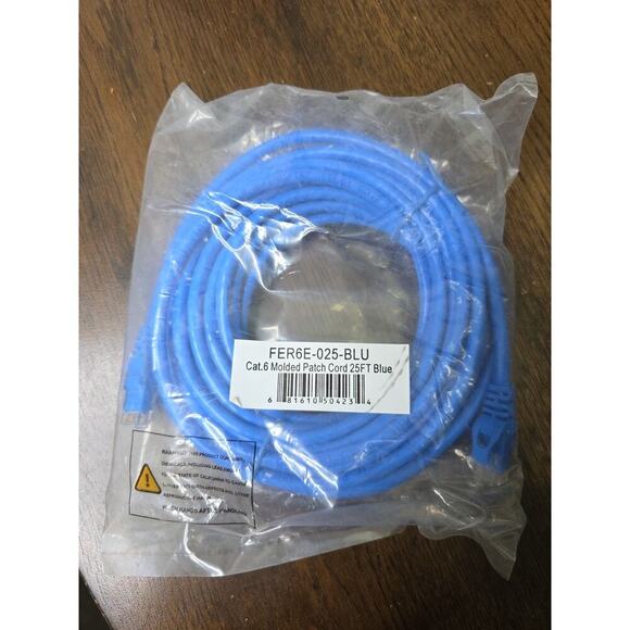 Ethernet Cable FER6E-025-BLU Cat. 6 Molded Patch Cord 25ft Blue 25-Foot CAT-6 55 - Picture 2 of 12